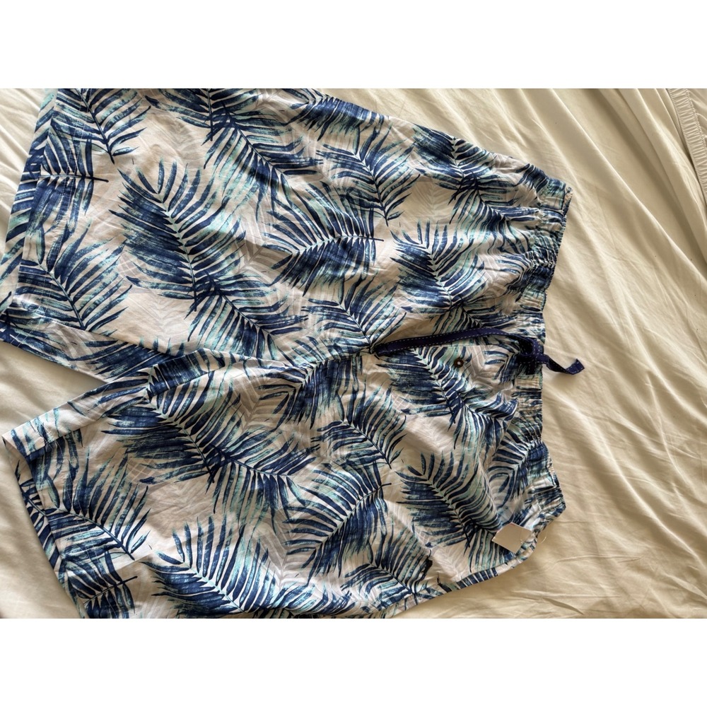 Tommy Bahama Mens XL Blue White Palm Leaf Print Cotton Lounge Sleep Shorts